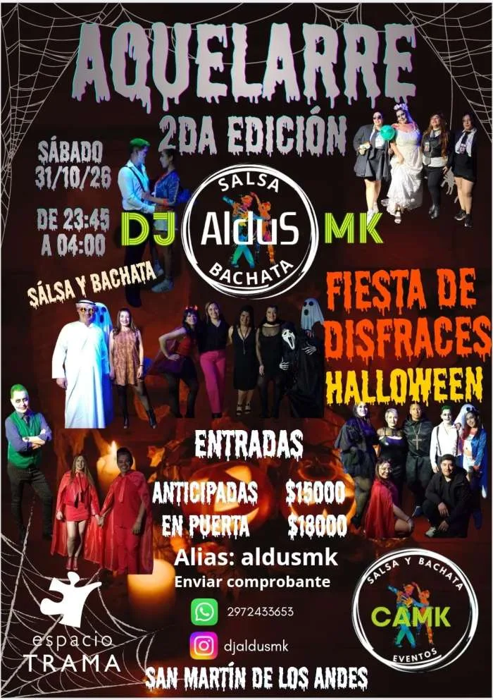 Afiche de Aquelarre: fiesta de disfraces del sábado 31 de octubre en San Martín de los Andes