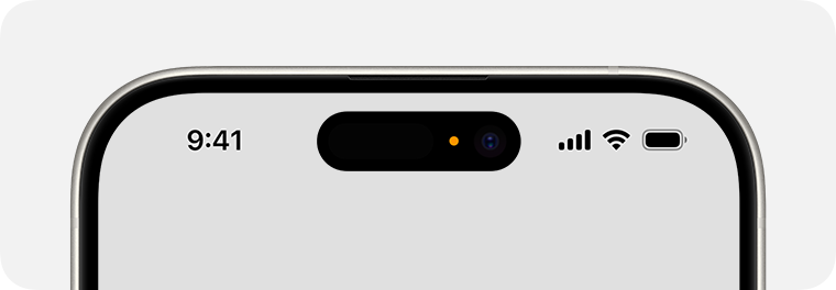 Indicador naranja de uso del micrófono en iPhone; imagen de soporte de Apple